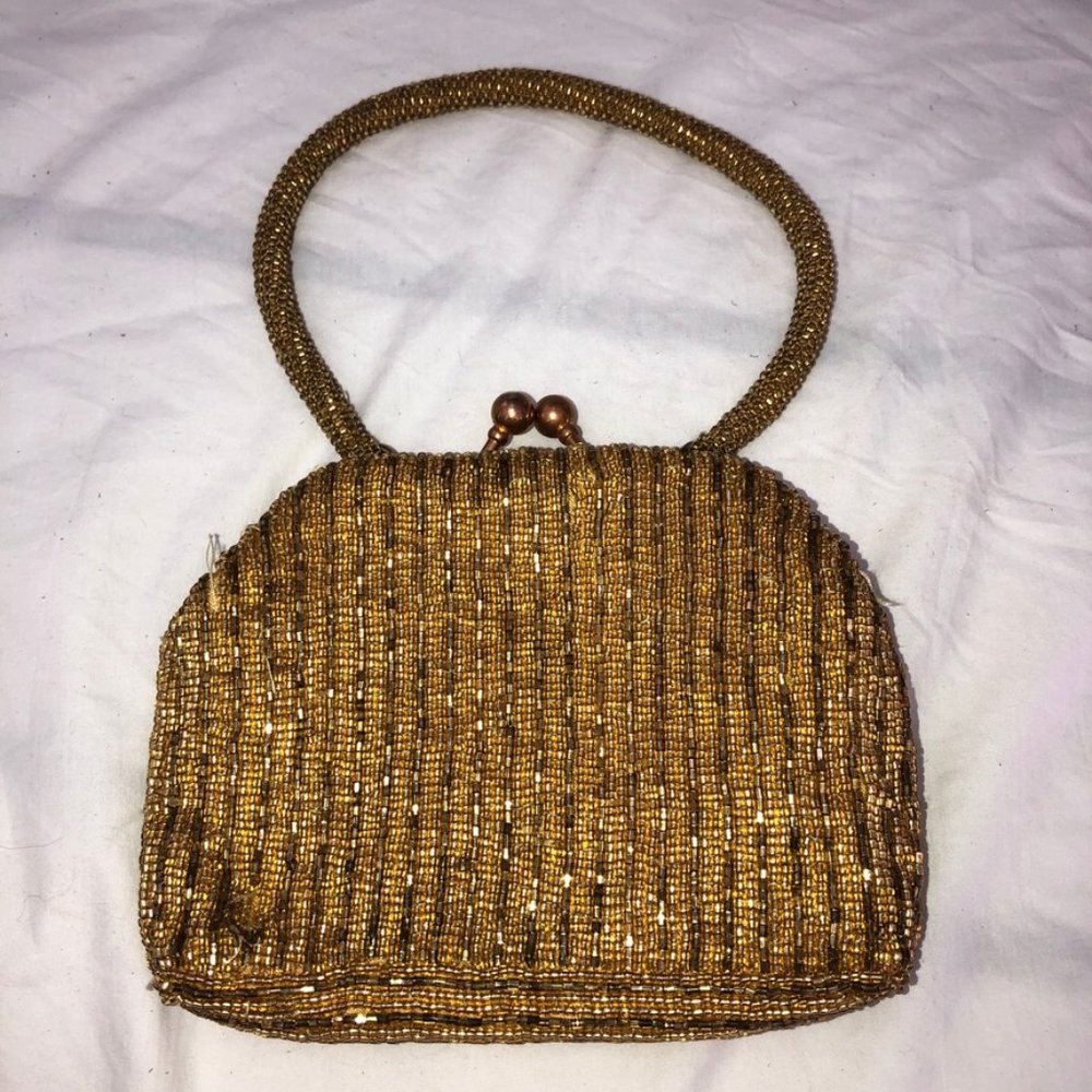 La Regale Vintage 1960s gold all beaded mini hand bag